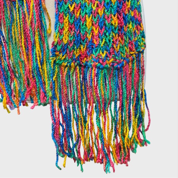 Multicolor Colorful Handmade Knit Crochet Scarf with Fringe super soft yarn - Picture 4 of 4